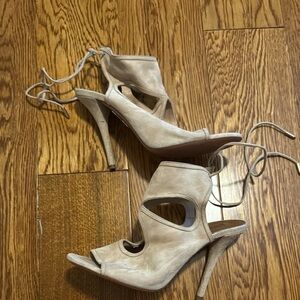 Aquazzura Cream Heels with Modern Cut-Out Design